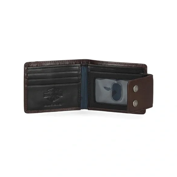 Men's Smooth Grain Snap Front Pocket Bifold Leather Brown Wallet